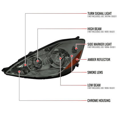 2006-2010 Toyota Sienna Factory Style Headlights w/ Amber Reflector (Chrome Housing/Smoked Lens)