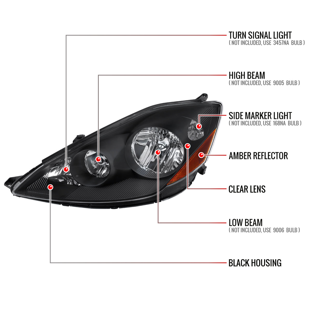 2006-2010 Toyota Sienna Factory Style Headlights w/ Amber Reflector (Matte Black Housing/Clear Lens)