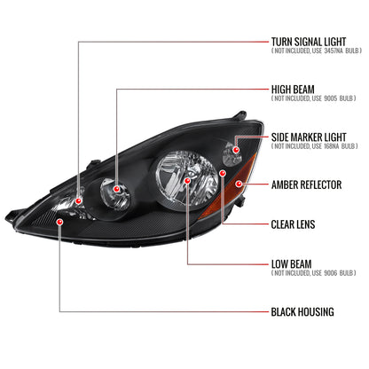 2006-2010 Toyota Sienna Factory Style Headlights w/ Amber Reflector (Matte Black Housing/Clear Lens)
