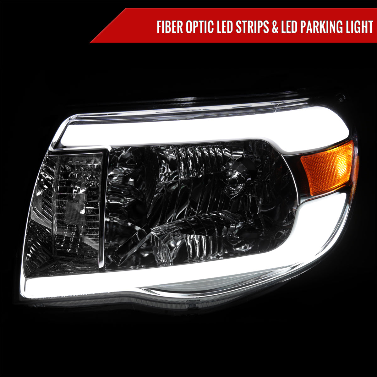 2005-2011 Toyota Tacoma LED Bar Factory Style Headlights (Chrome Housing/Clear Lens)
