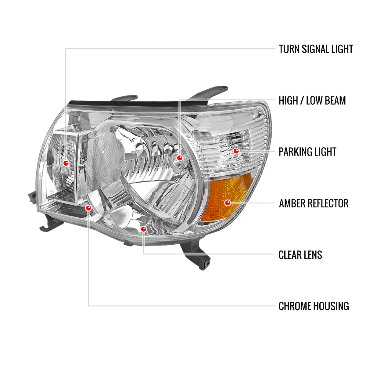 2005-2011 Toyota Tacoma Factory Style Headlights (Chrome Housing/Clear Lens)