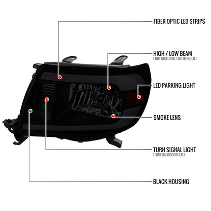 2005-2011 Toyota Tacoma LED Bar Factory Style Headlights (Matte Black Housing/Smoked Lens)
