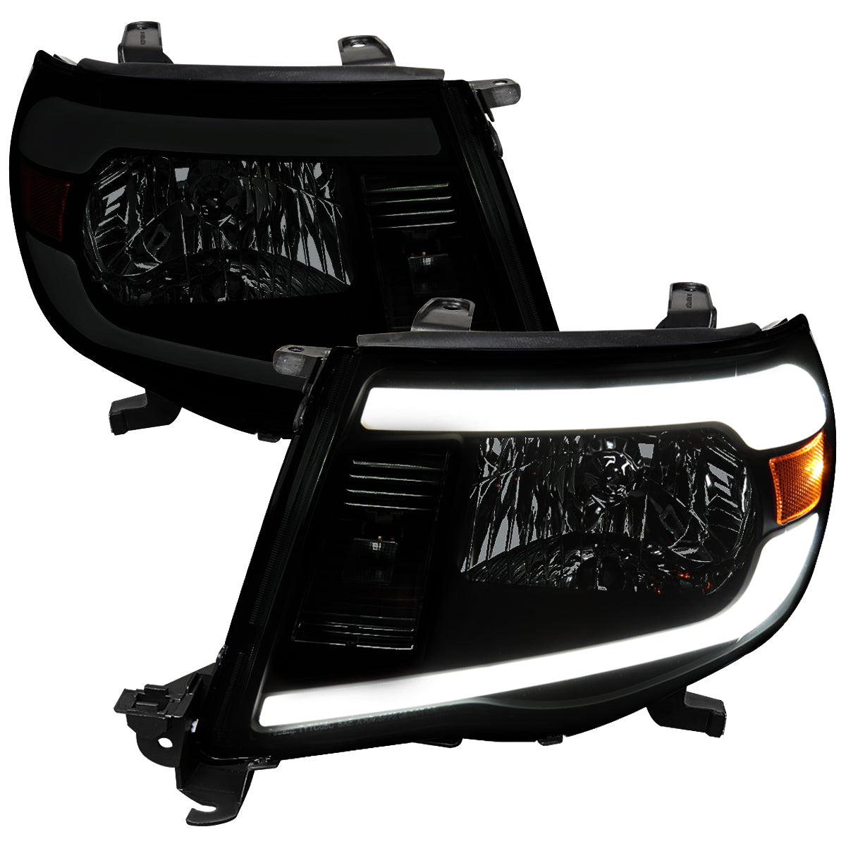 2005-2011 Toyota Tacoma LED Bar Factory Style Headlights (Matte Black Housing/Smoked Lens)