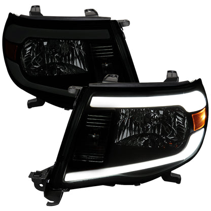2005-2011 Toyota Tacoma LED Bar Factory Style Headlights (Matte Black Housing/Smoked Lens)