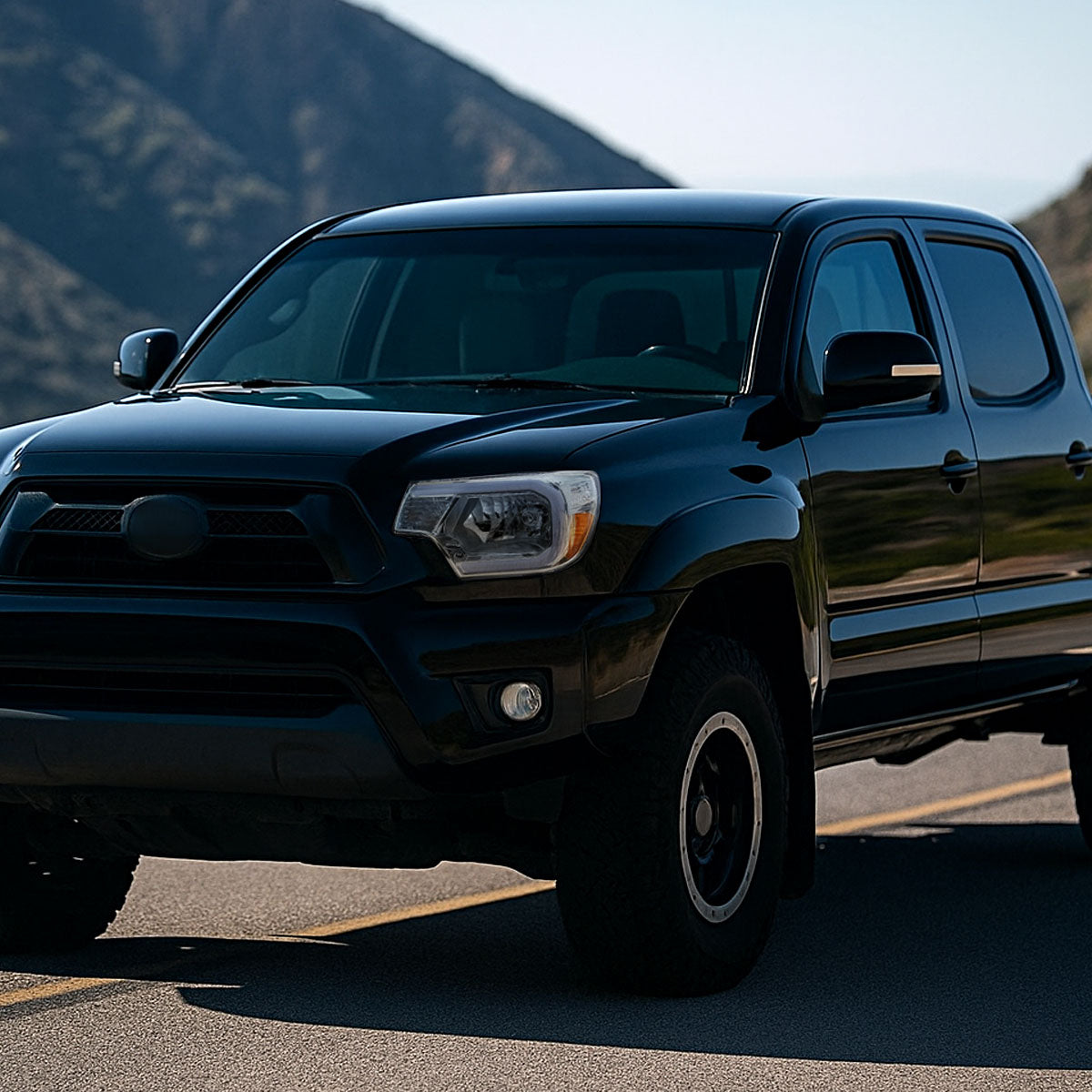 2012-2015 Toyota Tacoma LED Bar Factory Style Headlights with Amber Reflector (Chrome Housing/Clear Lens)