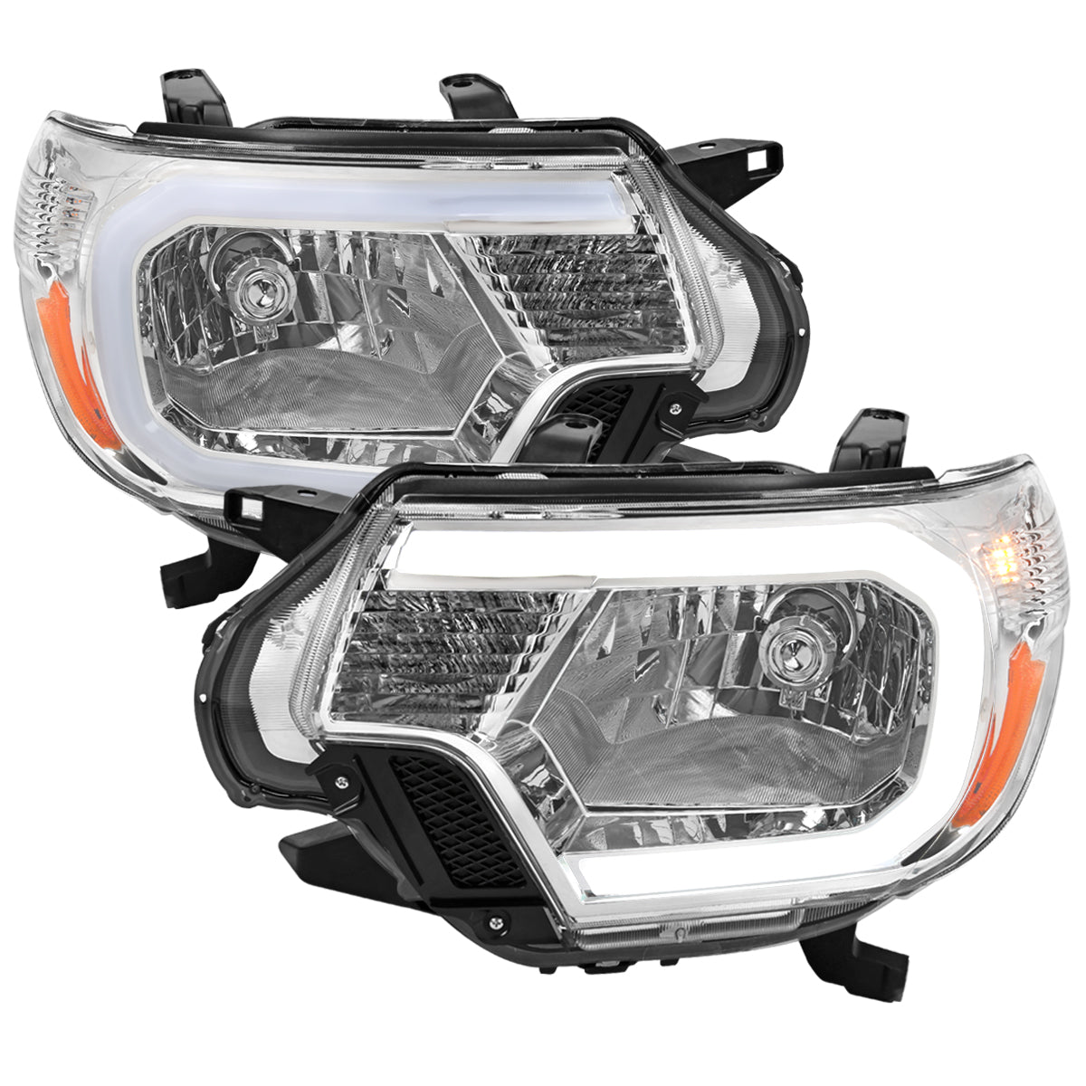 2012-2015 Toyota Tacoma LED Bar Factory Style Headlights with Amber Reflector (Chrome Housing/Clear Lens)