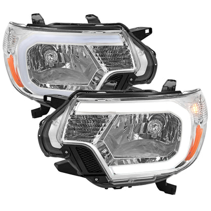 2012-2015 Toyota Tacoma LED Bar Factory Style Headlights with Amber Reflector (Chrome Housing/Clear Lens)