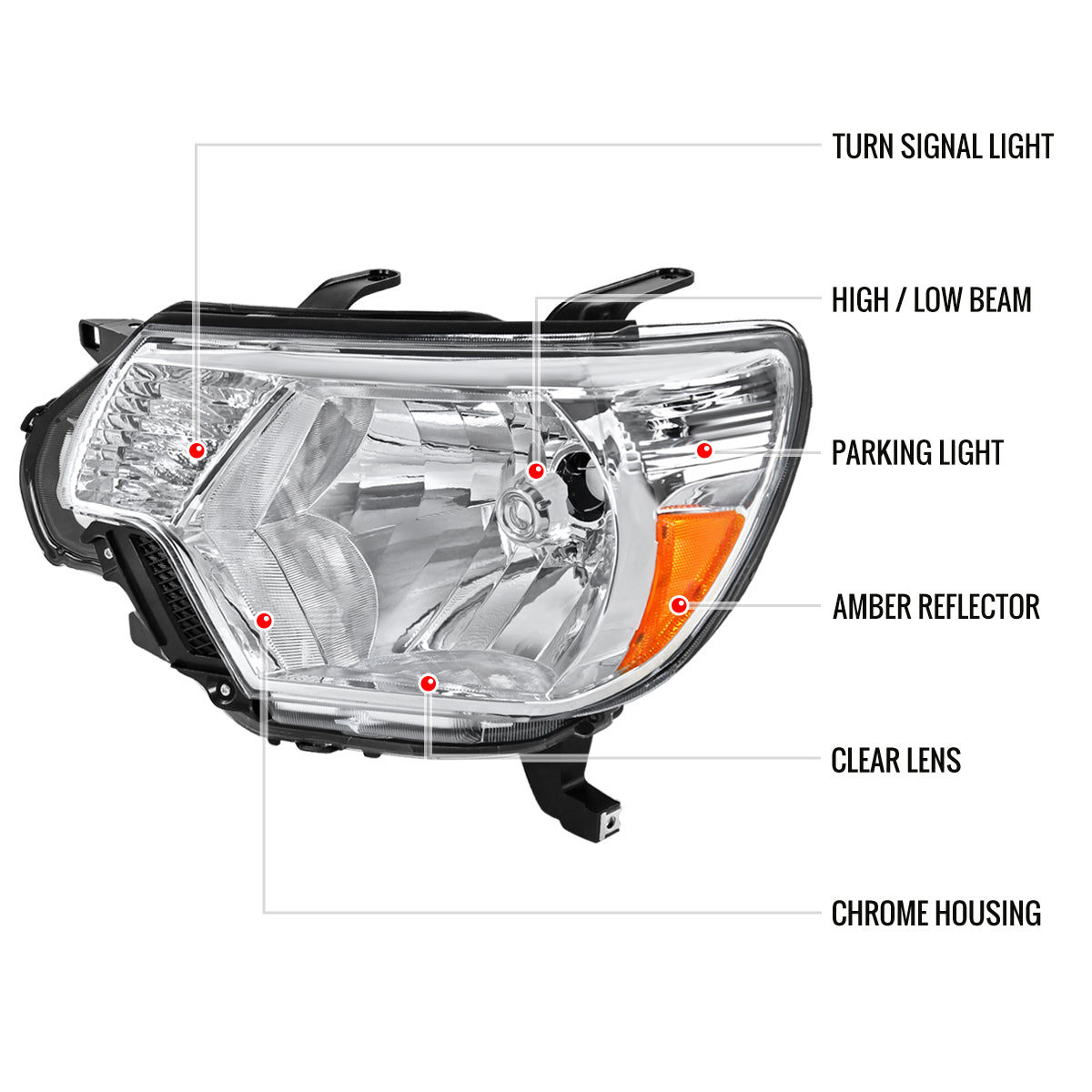 2012-2015 Toyota Tacoma Factory Style Headlights (Chrome Housing/Clear Lens)