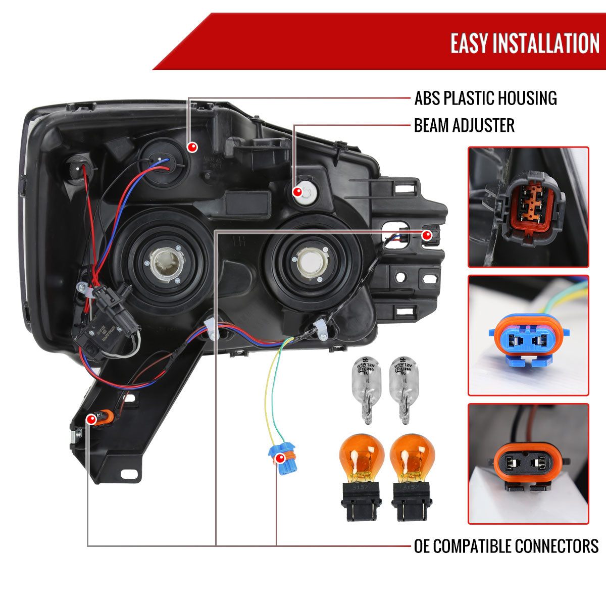 2004-2015 Nissan Titan / 2004-2007 Armada LED Bar Factory Headlights (Chrome Housing/Smoked Lens)