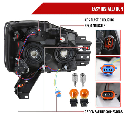 2004-2015 Nissan Titan / 2004-2007 Armada LED Bar Factory Headlights (Chrome Housing/Smoked Lens)