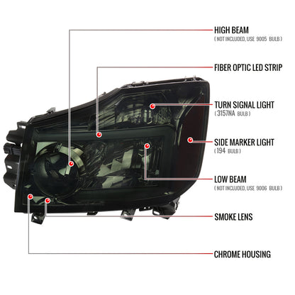 2004-2015 Nissan Titan / 2004-2007 Armada LED Bar Factory Headlights (Chrome Housing/Smoked Lens)