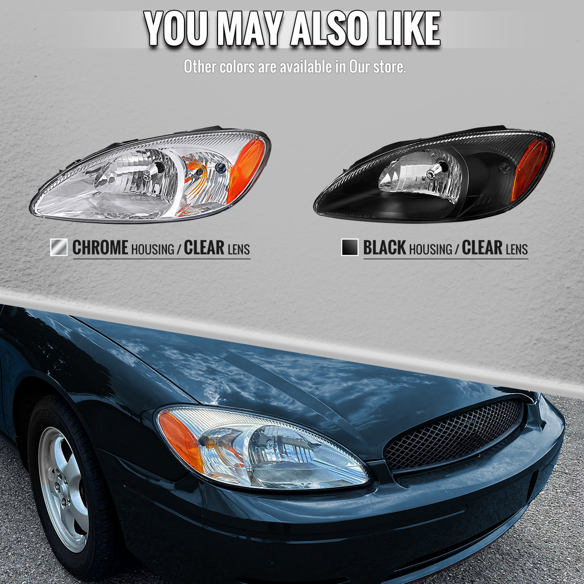 2000-2007 Ford Taurus Factory Style Headlights (Black Housing / Clear Lens)