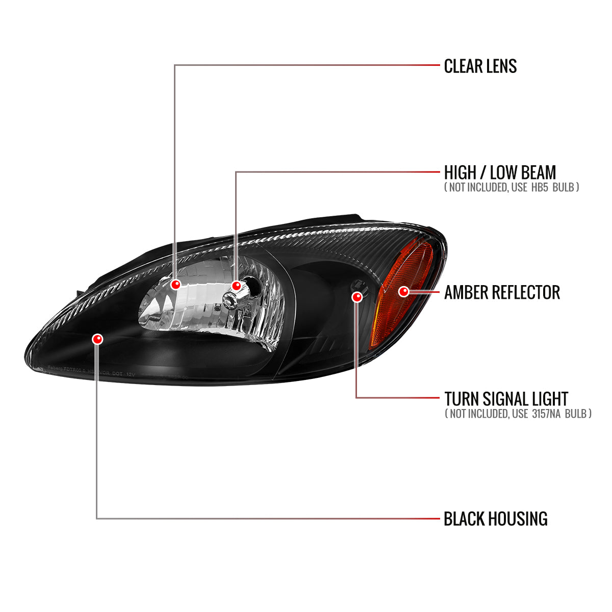 2000-2007 Ford Taurus Factory Style Headlights (Black Housing / Clear Lens)