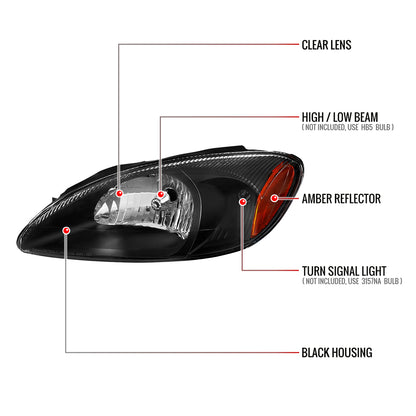 2000-2007 Ford Taurus Factory Style Headlights (Black Housing / Clear Lens)