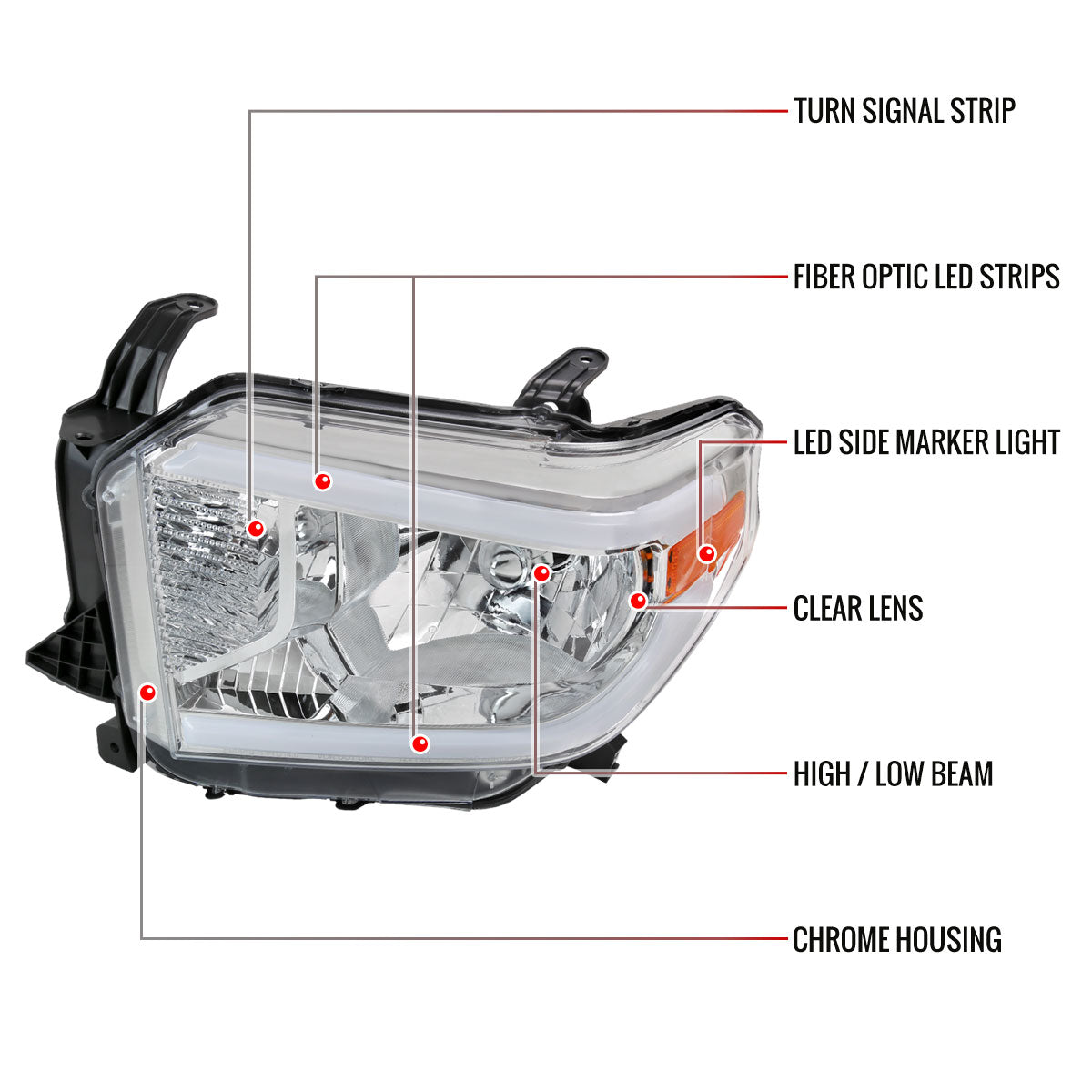 2014-2021 Toyota Tundra LED Bar Factory Style Headlights (Chrome Housing/Clear Lens)