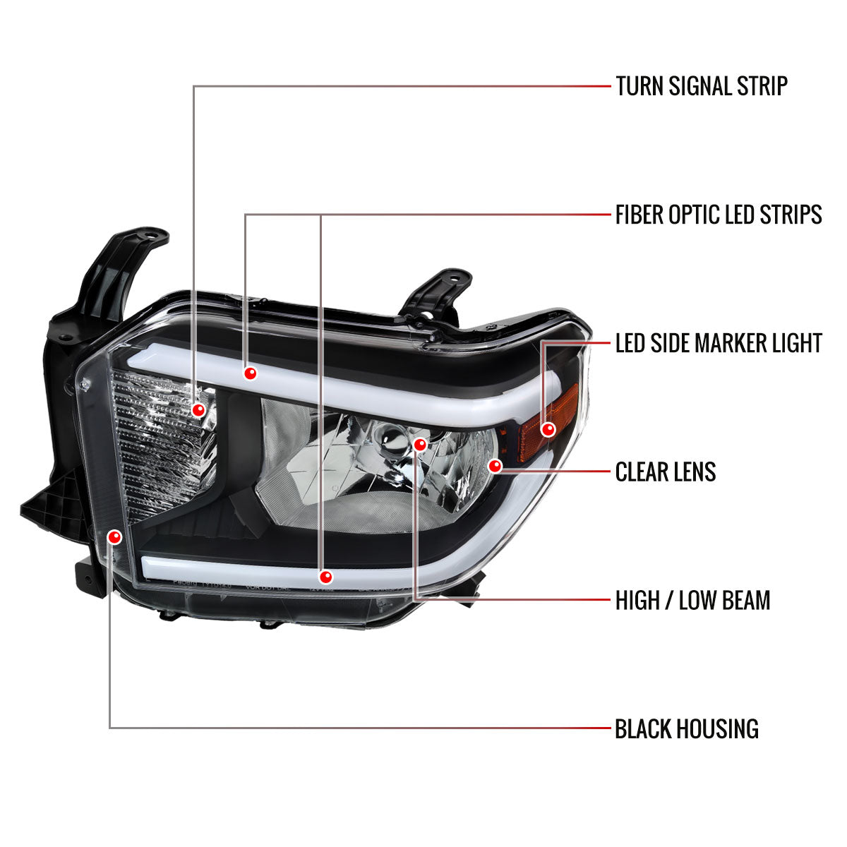 2014-2021 Toyota Tundra LED Bar Factory Style Headlights (Matte Black Housing/Clear Lens)