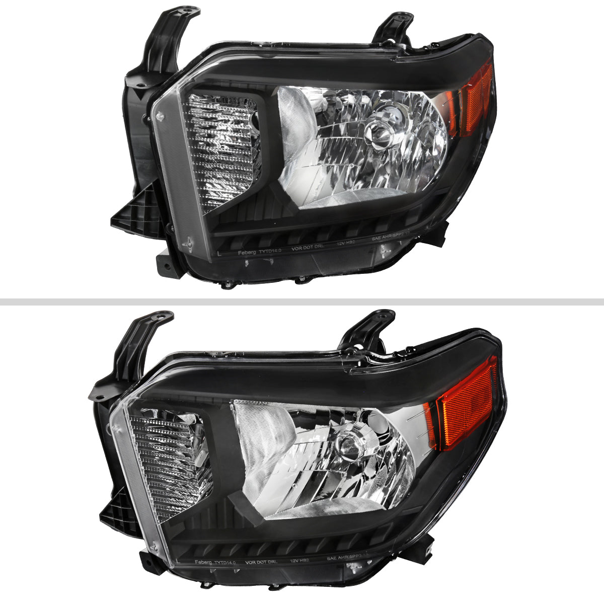 2014-2021 Toyota Tundra Factory Style Crystal Headlights w/ Amber Reflectors (Matte Black Housing/Clear Lens)