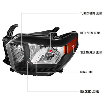 2014-2021 Toyota Tundra Factory Style Crystal Headlights w/ Amber Reflectors (Matte Black Housing/Clear Lens)