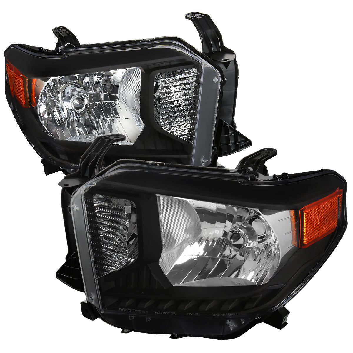 2014-2021 Toyota Tundra Factory Style Crystal Headlights w/ Amber Reflectors (Matte Black Housing/Clear Lens)