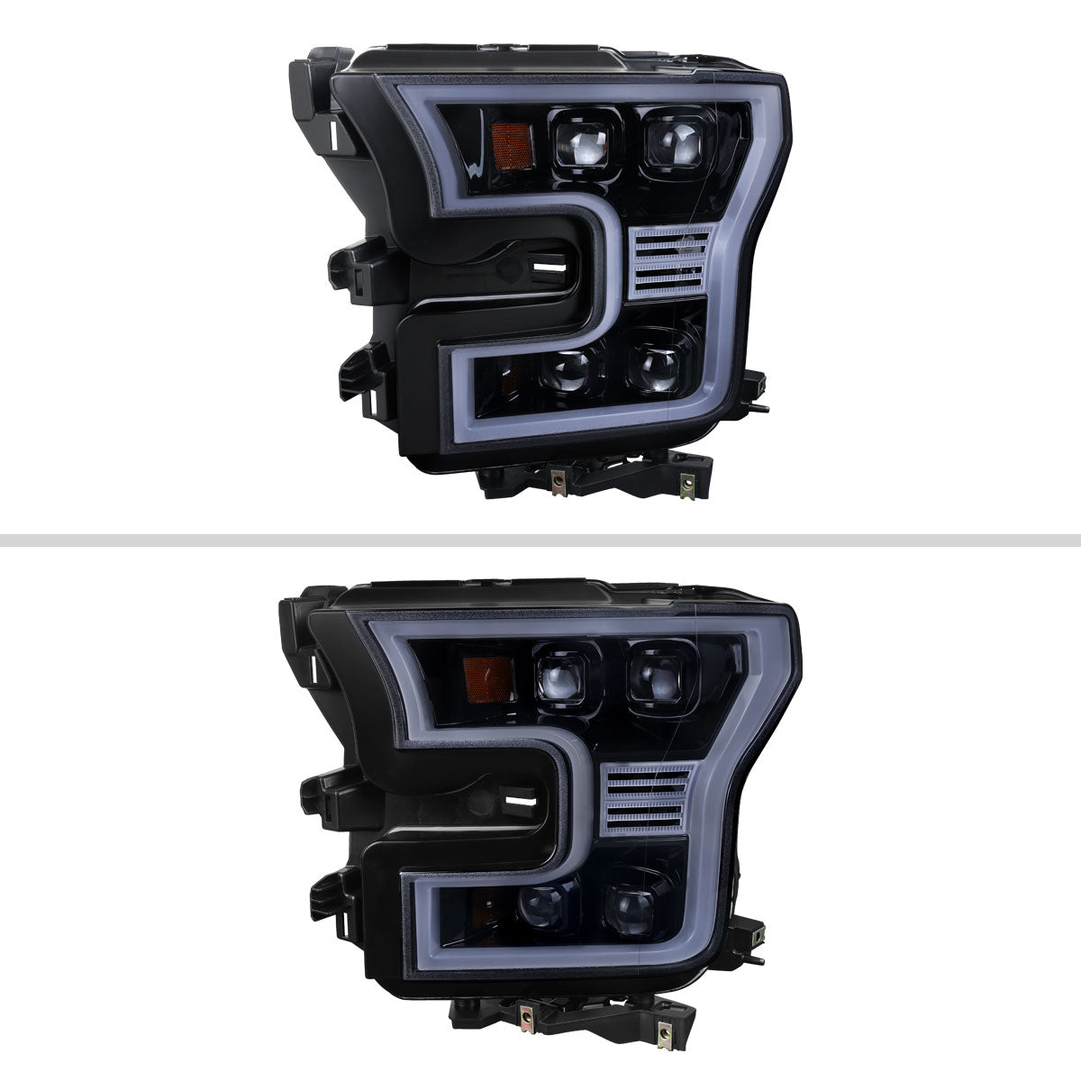 2015-2017 Ford F-150 LED Projector Headlights w/ LED DRL Light Bar (Glossy Black Housing / Smoked Lens)