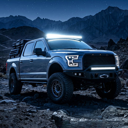 2015-2017 Ford F-150 LED Projector Headlights w/ LED DRL Light Bar (Glossy Black Housing / Smoked Lens)