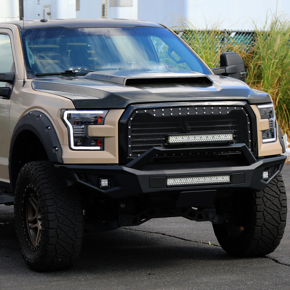 2015-2017 Ford F-150 LED Projector Headlights w/ Switchback LED Sequential Turn Signals DRL Parking Light Strip (Black Housing / Clear Lens)