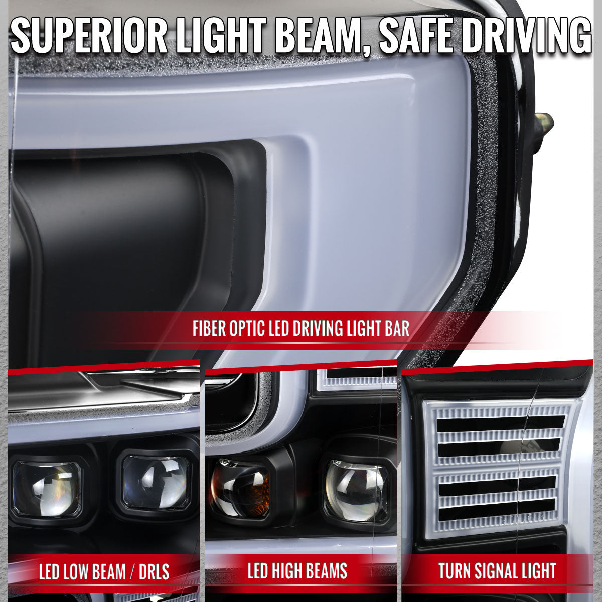 2015-2017 Ford F-150 LED Projector Headlights w/ LED DRL Light Bar (Black Housing / Clear Lens)