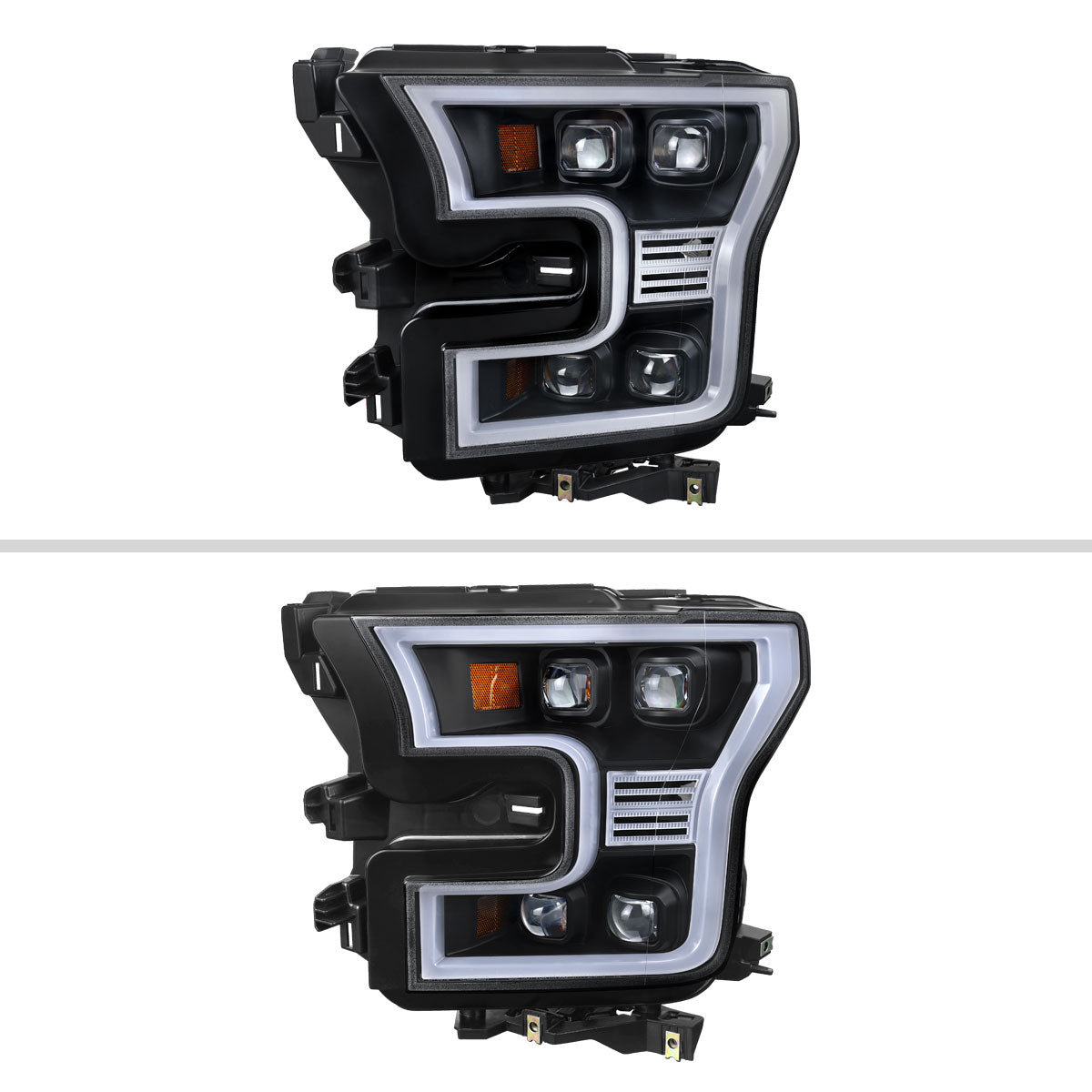 2015-2017 Ford F-150 LED Projector Headlights w/ LED DRL Light Bar (Black Housing / Clear Lens)