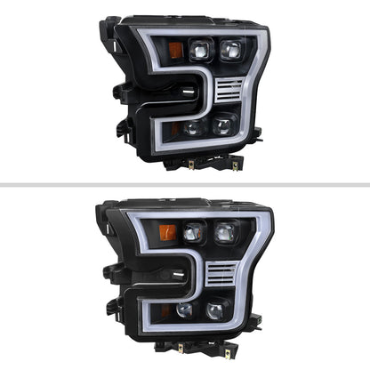 2015-2017 Ford F-150 LED Projector Headlights w/ LED DRL Light Bar (Black Housing / Clear Lens)