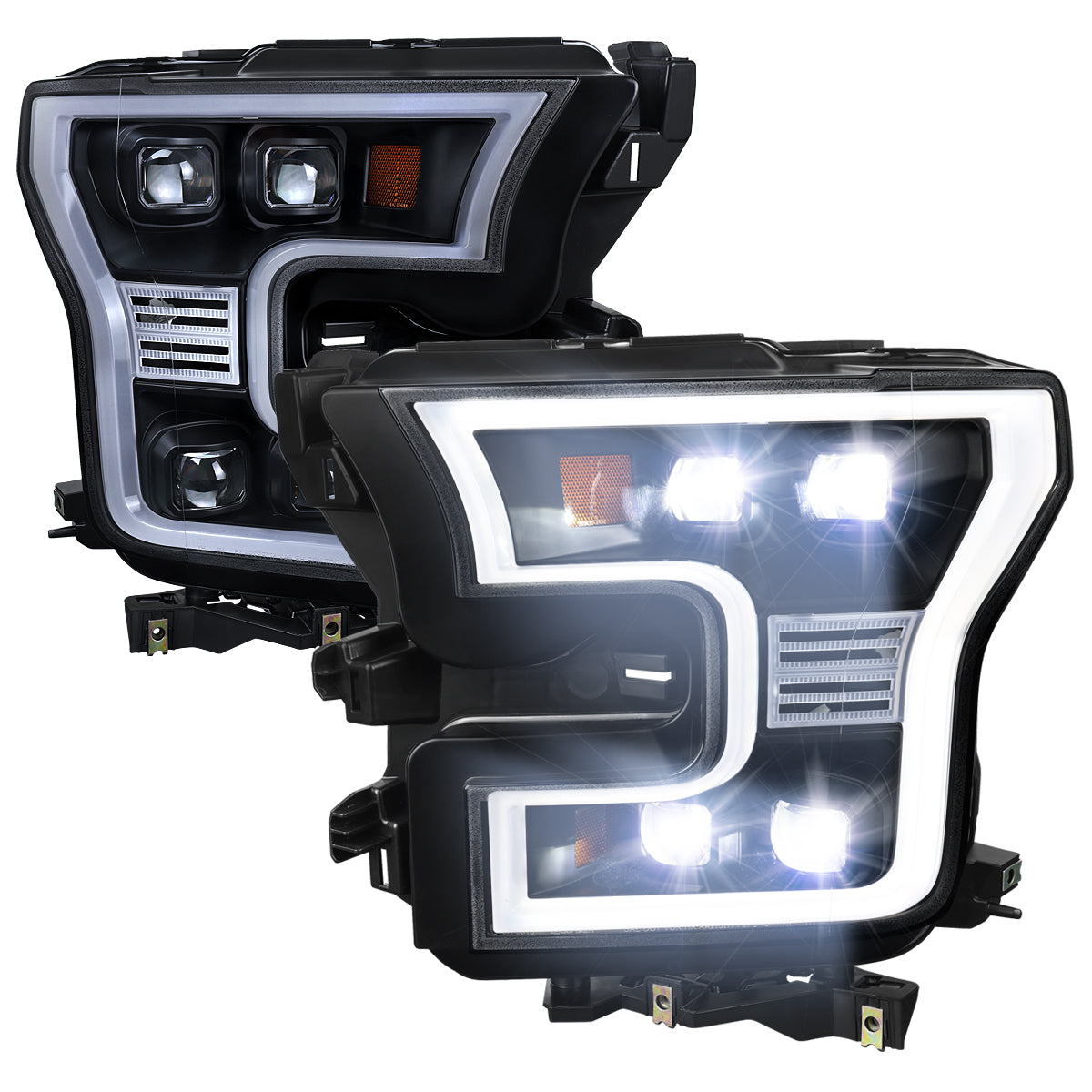2015-2017 Ford F-150 LED Projector Headlights w/ LED DRL Light Bar (Black Housing / Clear Lens)