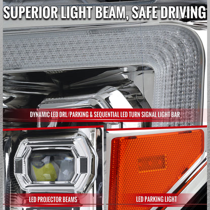 2018-2020 Ford F-150 Full LED Projector Headlights w/ Switchback LED Sequential Turn Signals DRL (Chrome Housing / Clear Lens)