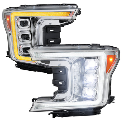 2018-2020 Ford F-150 Full LED Projector Headlights w/ Switchback LED Sequential Turn Signals DRL (Chrome Housing / Clear Lens)