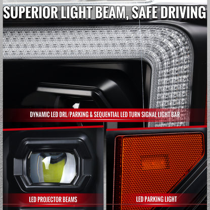 2018-2020 Ford F-150 Full LED Projector Headlights w/ Switchback LED Sequential Turn Signals DRL (Black Housing / Clear Lens)