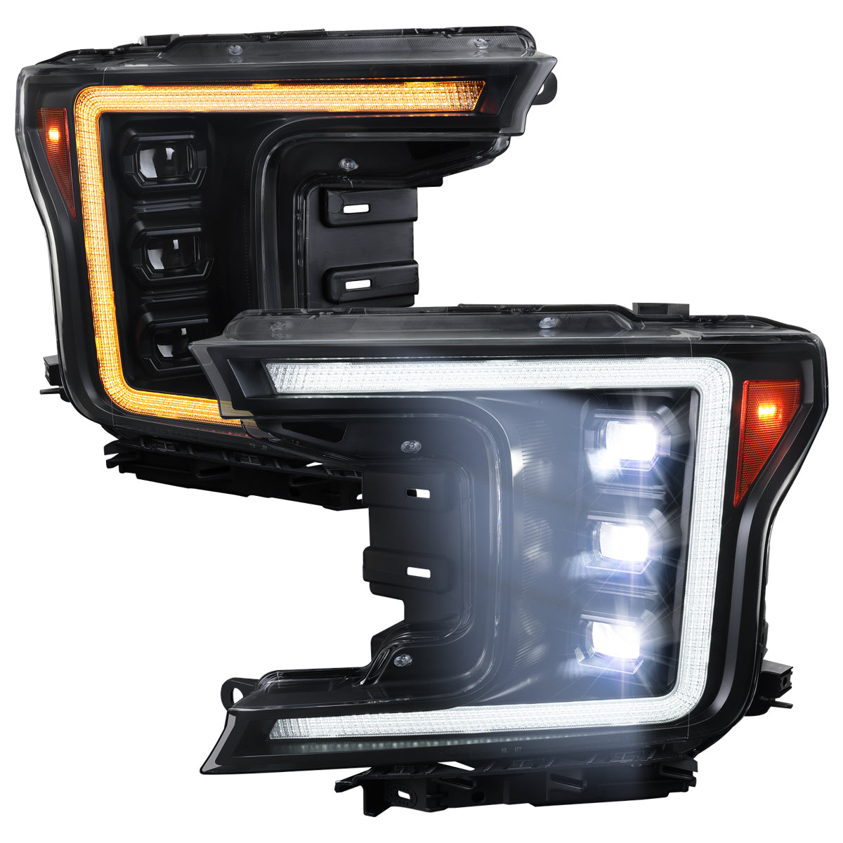 2018-2020 Ford F-150 Full LED Projector Headlights w/ Switchback LED Sequential Turn Signals DRL (Black Housing / Clear Lens)