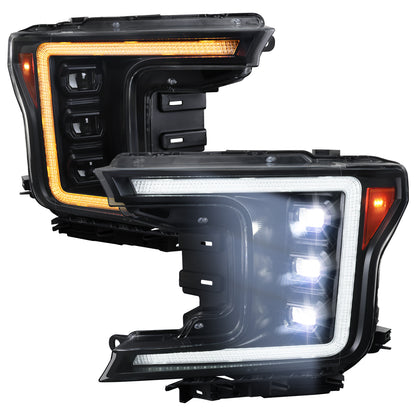 2018-2020 Ford F-150 Full LED Projector Headlights w/ Switchback LED Sequential Turn Signals DRL (Black Housing / Clear Lens)