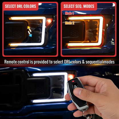 2018-2020 Ford F-150 Full LED Projector Headlights w/ Switchback LED Sequential Turn Signals DRL (Black Housing / Smoked Lens)