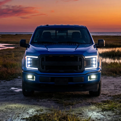 2018-2020 Ford F-150 Full LED Projector Headlights w/ Switchback LED Sequential Turn Signals DRL (Black Housing / Smoked Lens)