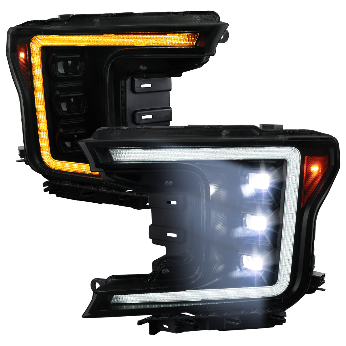 2018-2020 Ford F-150 Full LED Projector Headlights w/ Switchback LED Sequential Turn Signals DRL (Black Housing / Smoked Lens)