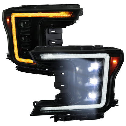 2018-2020 Ford F-150 Full LED Projector Headlights w/ Switchback LED Sequential Turn Signals DRL (Black Housing / Smoked Lens)