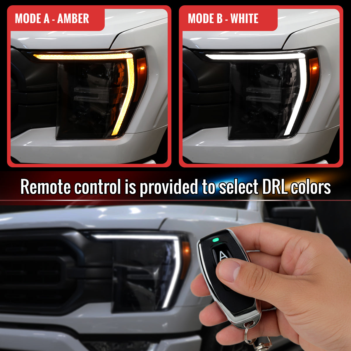 2021-2023 Ford F-150 Full LED Projector Headlights w/ Switchback LED Sequential Turn Signals DRL Parking Light Strip (Chrome Housing / Clear Lens)  - Fits Models w/ Factory Halogen Headlights