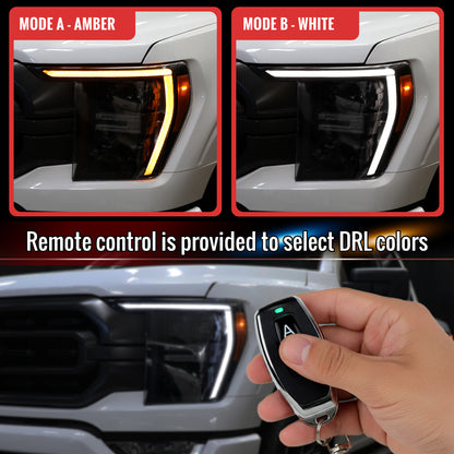 2021-2023 Ford F-150 Full LED Projector Headlights w/ Switchback LED Sequential Turn Signals DRL Parking Light Strip (Chrome Housing / Clear Lens)  - Fits Models w/ Factory Halogen Headlights