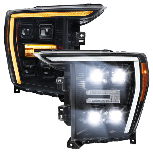 2021-2023 Ford F-150 Full LED Projector Headlights w/ Switchback LED Sequential Turn Signals DRL Parking Light Strip (Matte Black Housing / Clear Lens) - Fits Models w/ Factory Halogen Headlights
