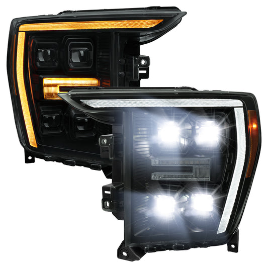 2021-2023 Ford F-150 Full LED Projector Headlights w/ Switchback LED Sequential Turn Signals DRL Parking Light Strip (Black Housing / Smoked Lens)  - Fits Models w/ Factory LED Headlights