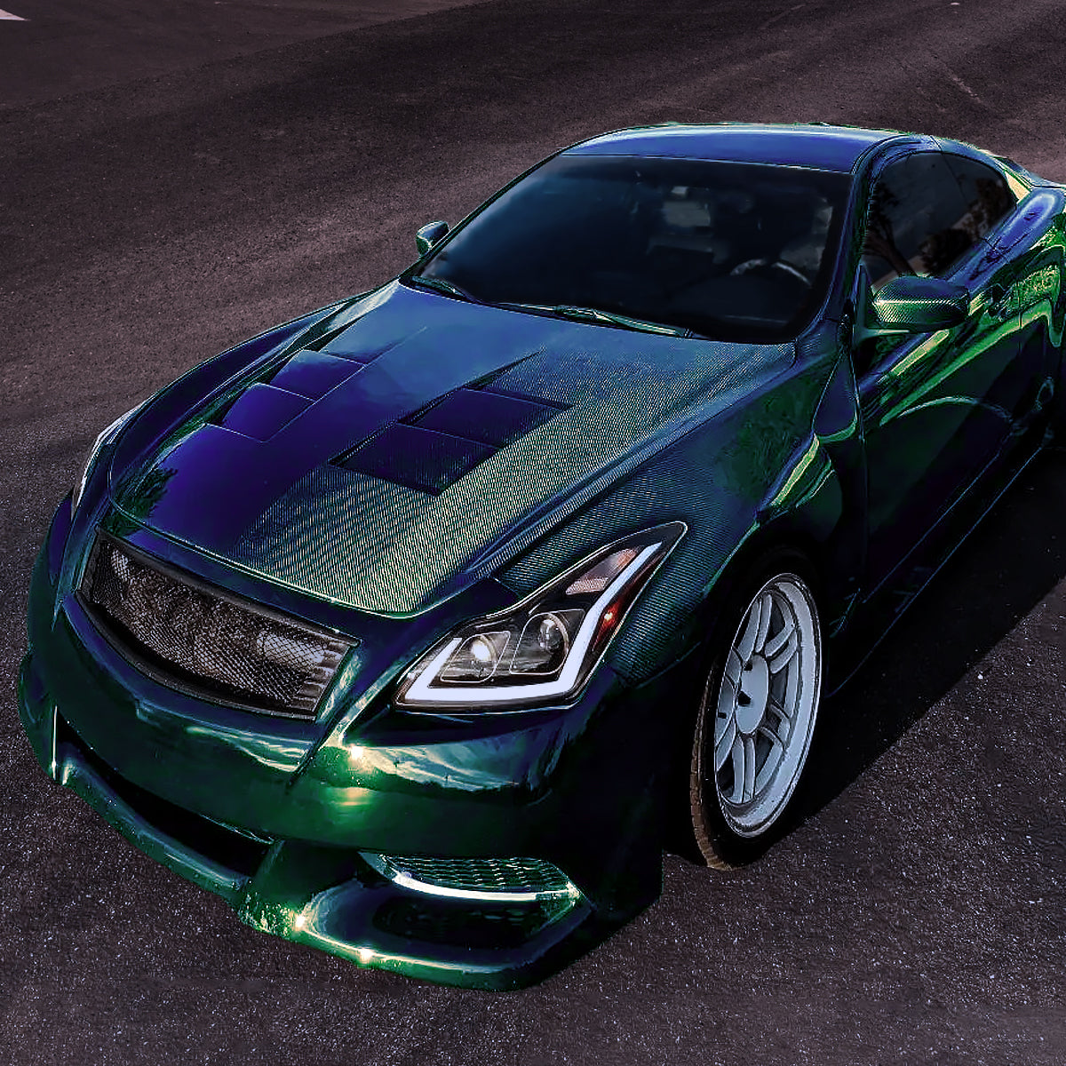 2008-2013 Infiniti G37/2014-2015 Q60 Coupe/Convertible Sequential Switchback LED Turn Signal Full LED Projector Headlights (Matte Black Housing / Clear Lens)