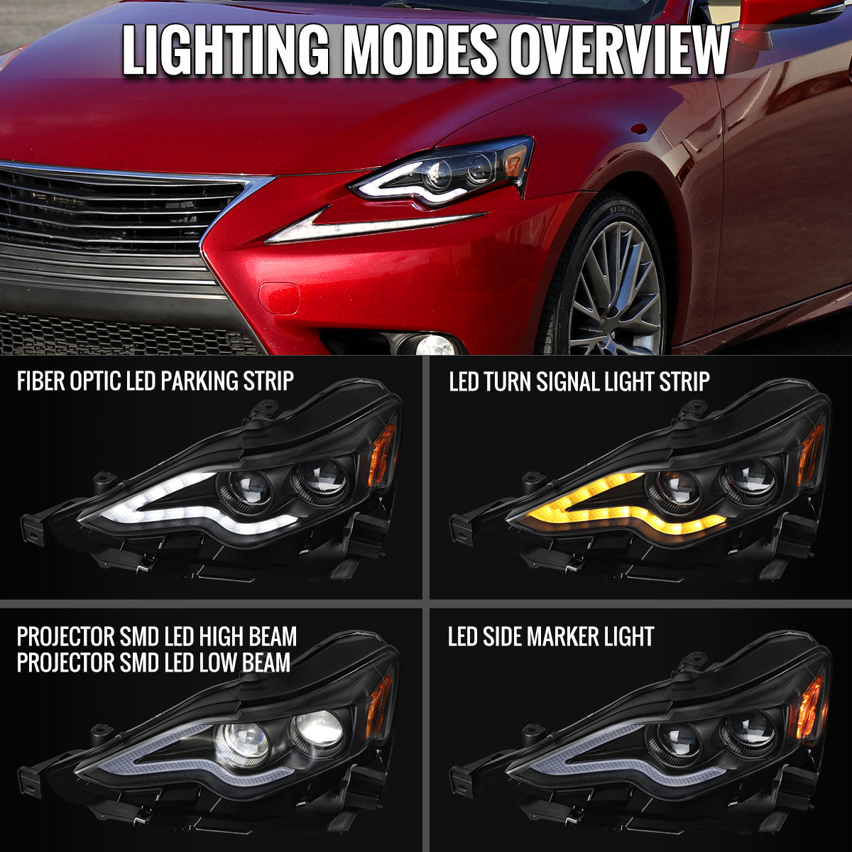 2014-2016 Lexus IS250 IS350 Full LED Project healight (Matte Black Housing / Clear lens)