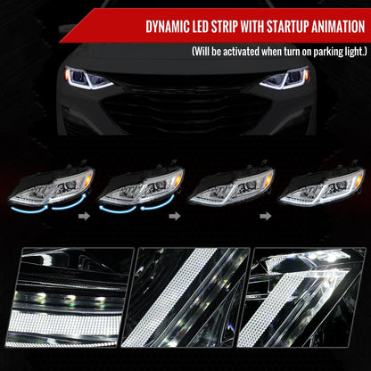 2019-2024 Chevrolet Malibu Full LED Projector Headlights Switchback Sequential Turn Signal (Chrome Housing/Clear Lens)