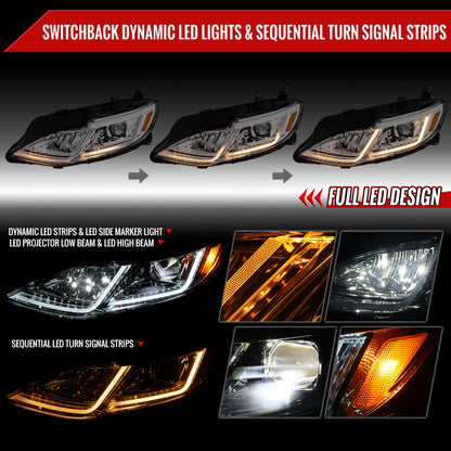 2019-2024 Chevrolet Malibu Full LED Projector Headlights Switchback Sequential Turn Signal (Chrome Housing/Clear Lens)