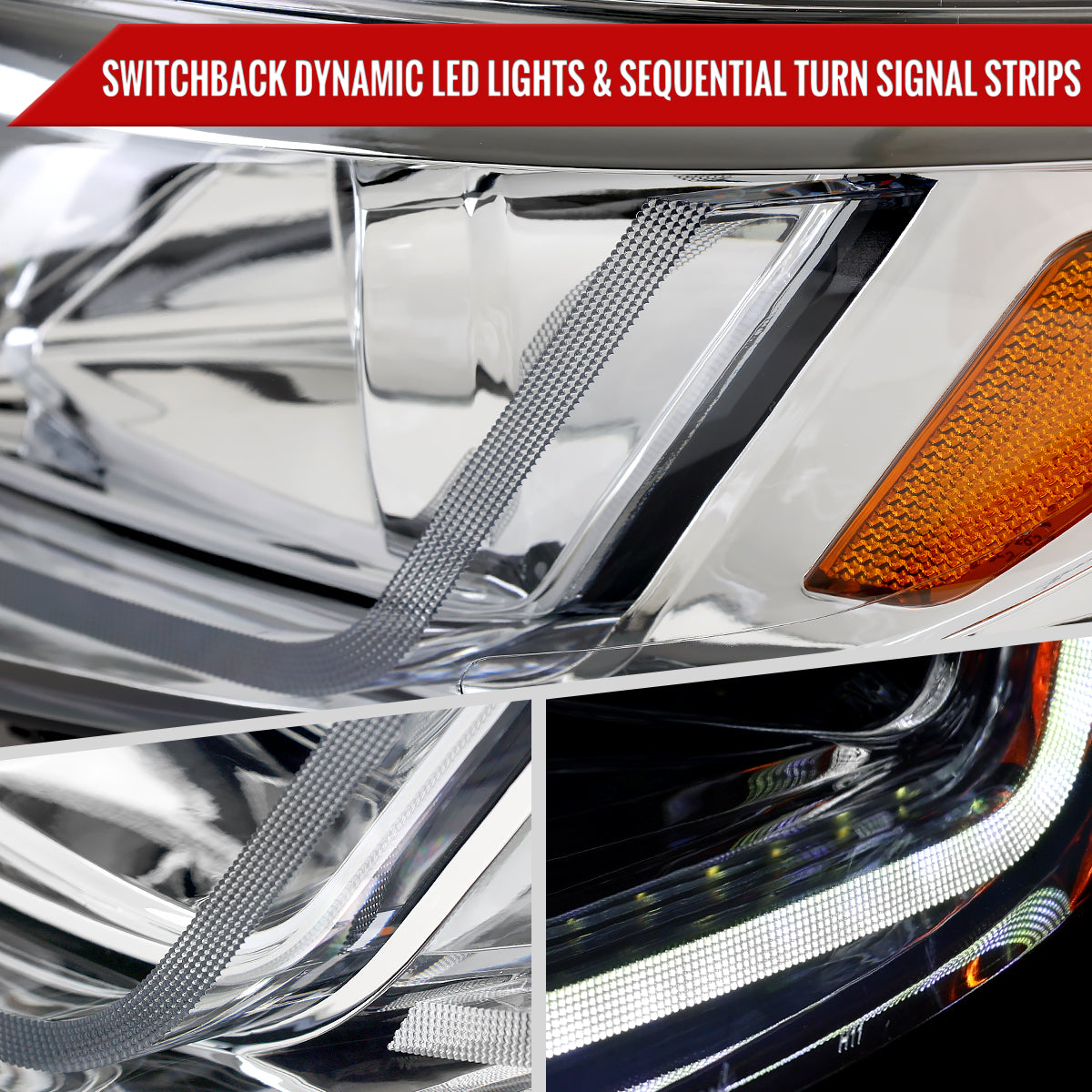 2019-2024 Chevrolet Malibu Full LED Projector Headlights Switchback Sequential Turn Signal (Chrome Housing/Clear Lens)
