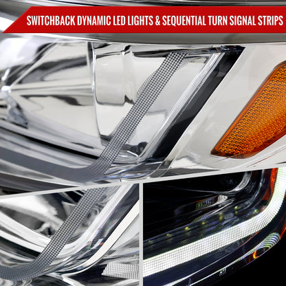 2019-2024 Chevrolet Malibu Full LED Projector Headlights Switchback Sequential Turn Signal (Chrome Housing/Clear Lens)