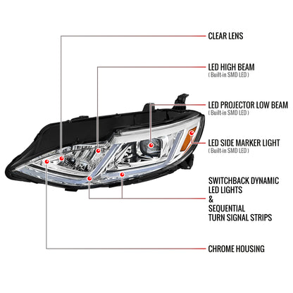 2019-2024 Chevrolet Malibu Full LED Projector Headlights Switchback Sequential Turn Signal (Chrome Housing/Clear Lens)